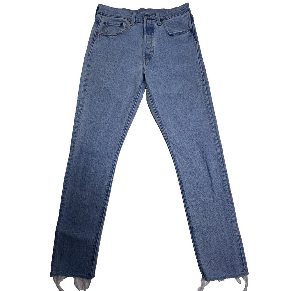 Levi’s 501 Jeans womens 28x30 Light Wash Button Fly Cropped Raw Hem Vintage Fit